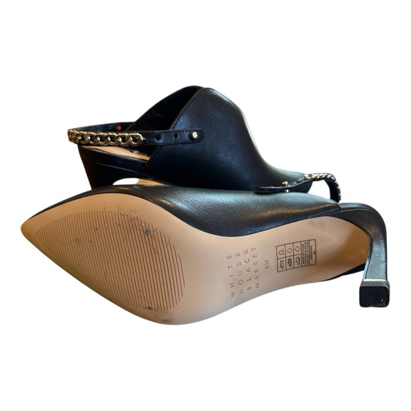 White House Black Market Black heeled mules size 8.5 gold chain accent EXC - Picture 6 of 6